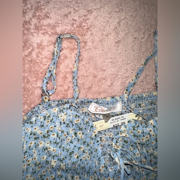 Blush BJ Womens Sheer Blue Crop Tank Baby Blue Floral Size Medium - Picture 3 of 5